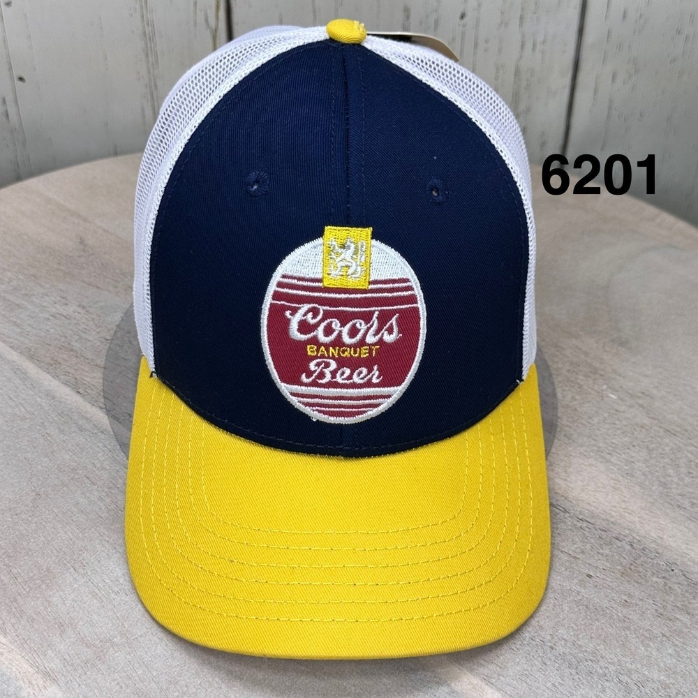 Coors Banquet Beer Trucker Hat Navy White Yellow Snapback Mesh Cap New NWT